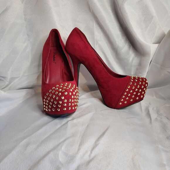Breckelles Red & GOLD Studded High Heel 6in Shoe - Picture 1 of 13